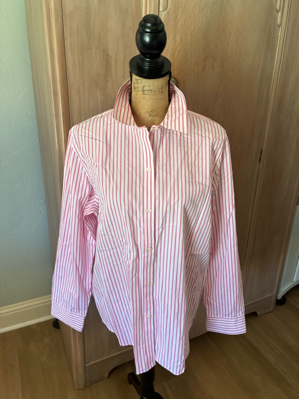 Chaps Classics Ralph Lauren cotton pink white stripes button down shirt XL